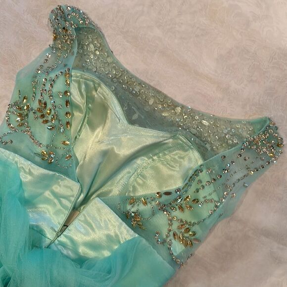 Prom Gown Dress Fancy Sheer Rhinestones Small - Picture 7 of 13